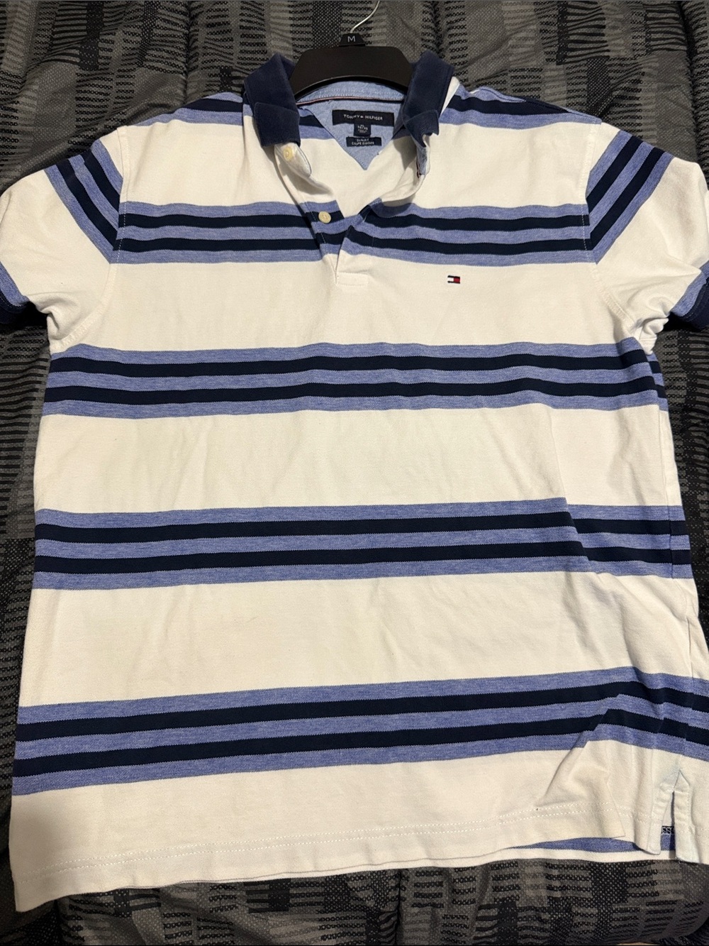 Tommy Hilfiger Men’s White and Blue Striped Polo
